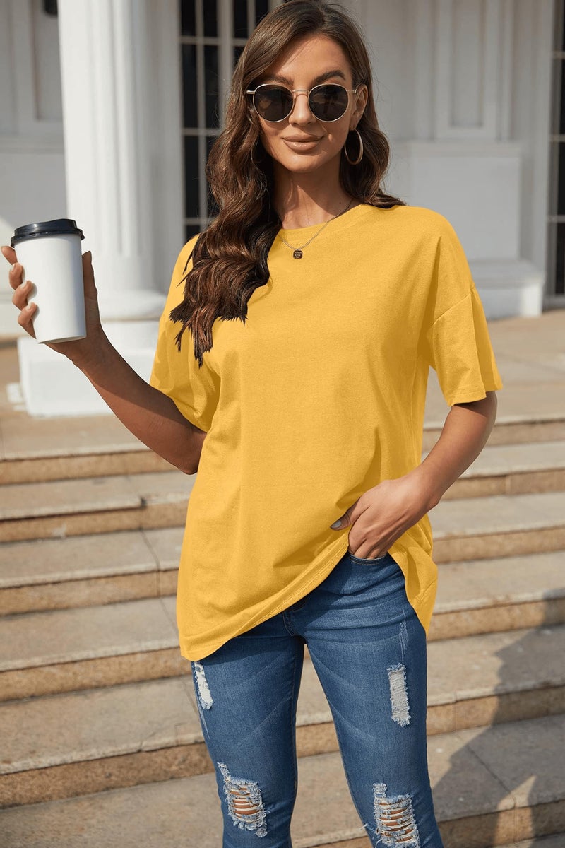 Fisoew Womens Oversized T Shirts Tees Half Sleeve Crew Neck Cotton Tunic Tops - Image 4