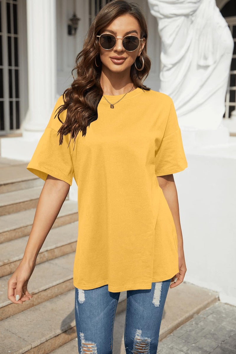 Fisoew Womens Oversized T Shirts Tees Half Sleeve Crew Neck Cotton Tunic Tops - Image 3