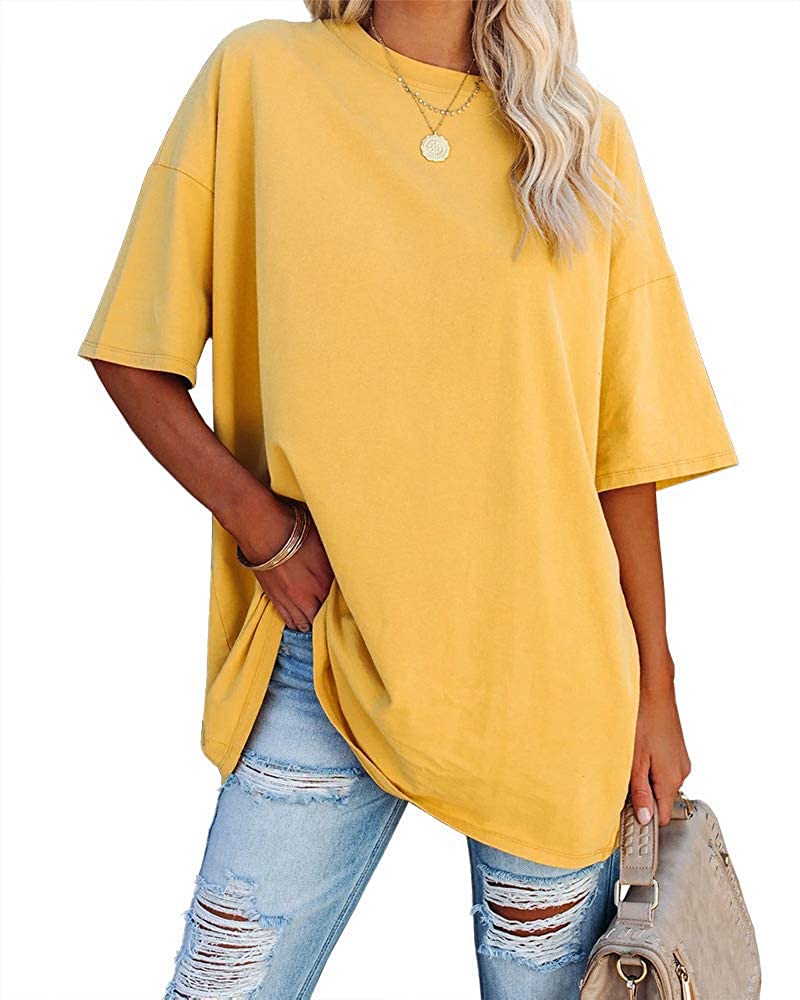 Fisoew Womens Oversized T Shirts Tees Half Sleeve Crew Neck Cotton Tunic Tops - Image 1