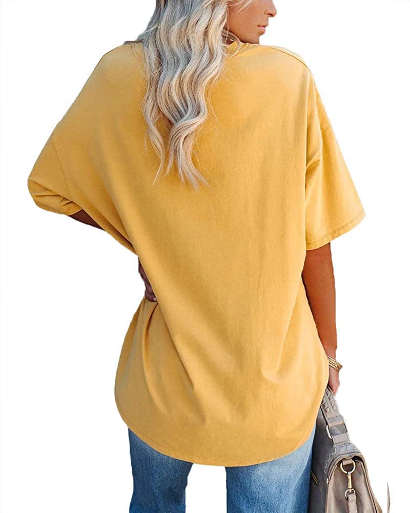 Fisoew Womens Oversized T Shirts Tees Half Sleeve Crew Neck Cotton Tunic Tops - Image 2
