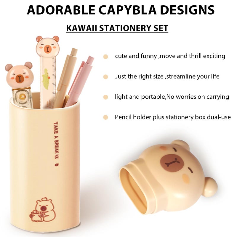 Daphilly Capybara Stationery Set,Cute Capybara School Supplies,Stationary Gift Set, Japanese Stationery Birthday GIFS, Includes Pencil Sharpener,Eraser, Correction Tape, Ruler, for Office School Supplies - Image 4