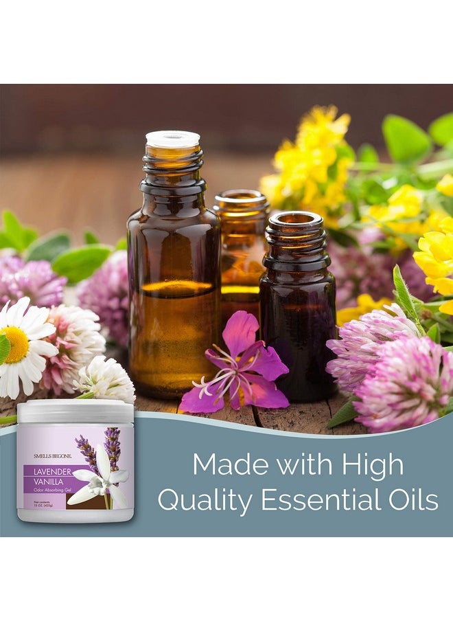 سميلس بيجون - جل امتصاص الروائح من معطر الهواء SMELLS BEGONE - يمتص الروائح من الحمامات والسيارات ومناطق الحيوانات الأليفة والقوارب والمركبات الترفيهية - مصنوع من الزيوت العطرية - رائحة اللافندر والفانيليا - 15 أونصة - Image 1