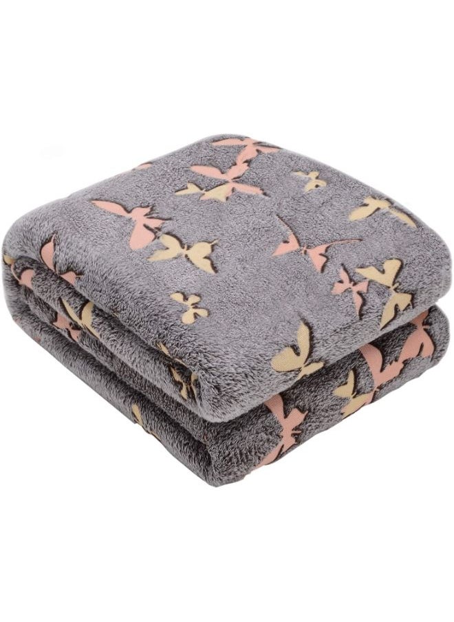 Kanguru - Rolled Plaid | Fleece Blanket, Glow in the Dark, Ultra Soft Comfy & Warm, LightWeight, Machine Washable, for Adults Men Women Teenagers size 130 x 150cm - Glow Butterflies - Image 1