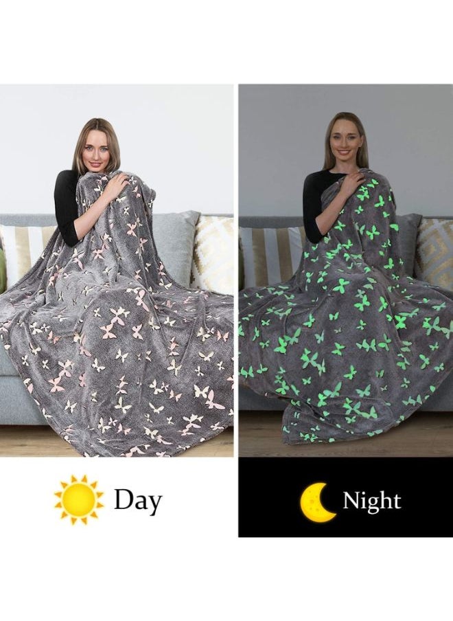 Kanguru - Rolled Plaid | Fleece Blanket, Glow in the Dark, Ultra Soft Comfy & Warm, LightWeight, Machine Washable, for Adults Men Women Teenagers size 130 x 150cm - Glow Butterflies - Image 1