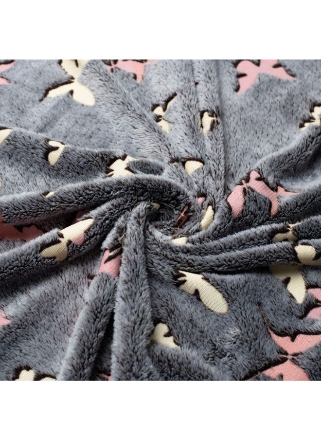 Kanguru - Rolled Plaid | Fleece Blanket, Glow in the Dark, Ultra Soft Comfy & Warm, LightWeight, Machine Washable, for Adults Men Women Teenagers size 130 x 150cm - Glow Butterflies - Image 1