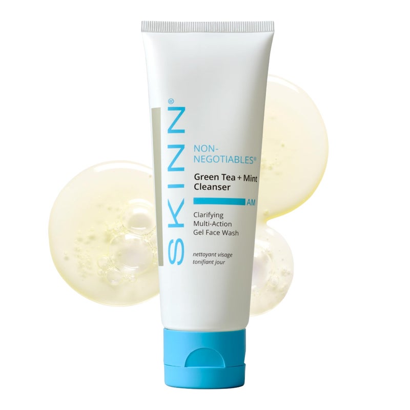 SKINN Daily Morning Face Wash, Green Tea + Mint Cleanser, 4oz - Gentle Exfoliating Facial Cleanser for All Skin Types - Formulated with Antioxidant & Botanical Oils & Salicylic Acid - Image 1