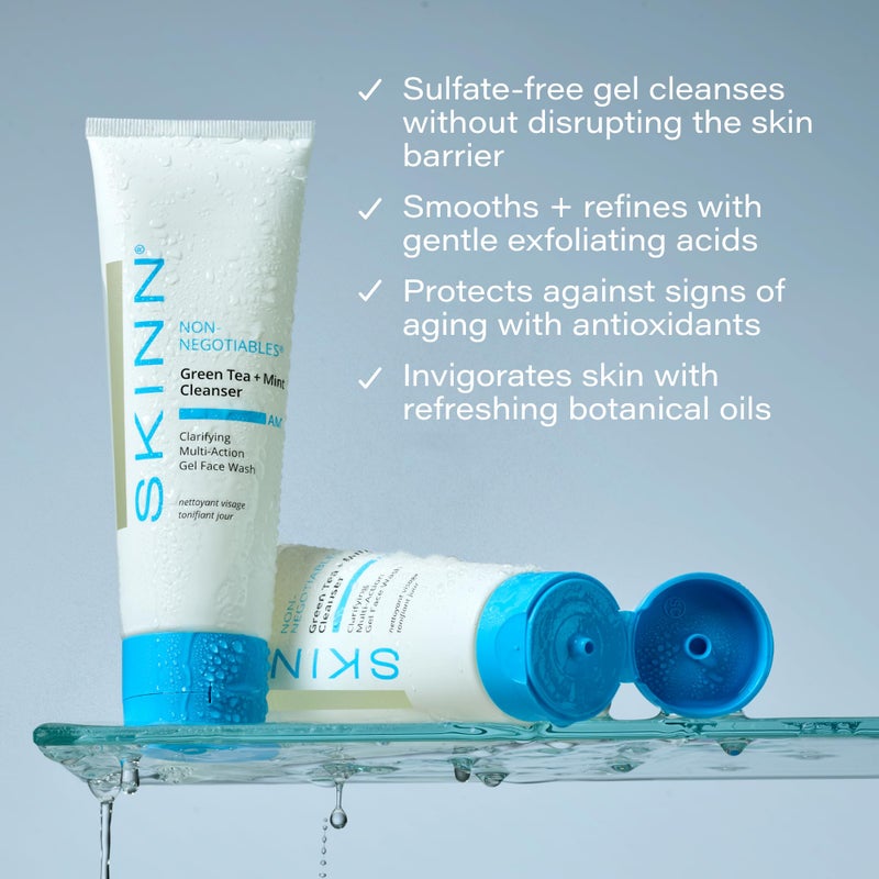 SKINN Daily Morning Face Wash, Green Tea + Mint Cleanser, 4oz - Gentle Exfoliating Facial Cleanser for All Skin Types - Formulated with Antioxidant & Botanical Oils & Salicylic Acid - Image 3