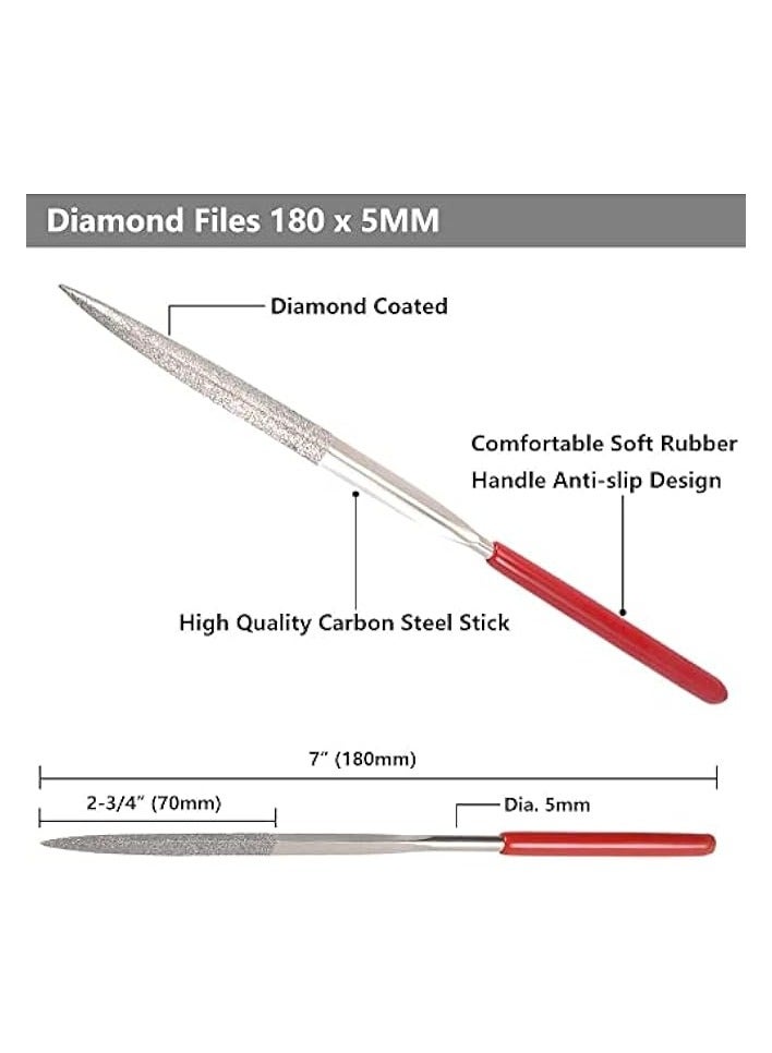 بروماس مجموعة مبرد ألماس ناعم 10 قطع من مبرد إبرة معدنية مستديرة الشكل مثلث مربع مسطح مجموعة أدوات مبرد عرموش مجموعة أدوات مبرد ريفلر للزجاج والخشب والحجر والمجوهرات ونحت الصنفرة وتلميع، 5 × 180 مم - Image 3
