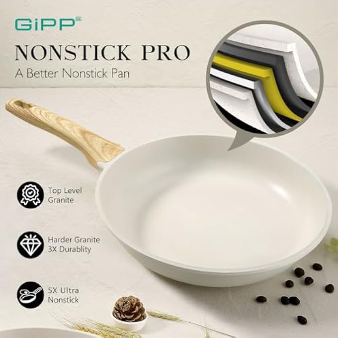 GIPP Nonstick Frying Pan Skillet  Granite Non Stick Pans Healthy Granitestone NonStick Fry Pan Omelette Pan Egg Pan Compatible With All Stoves Pfoa Free White 24Cm - Image 3
