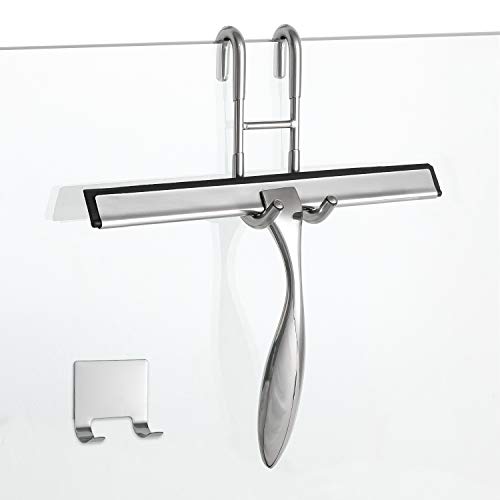Simtive 10-Inch Shower Squeegee Set, Includes Shower Door Hook and Adhesive Hook, Squeegee for Shower Doors, Mirror and Window, Silver - Image 1