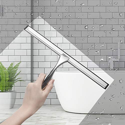 Simtive 10-Inch Shower Squeegee Set, Includes Shower Door Hook and Adhesive Hook, Squeegee for Shower Doors, Mirror and Window, Silver - Image 3
