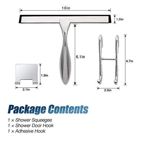 Simtive 10-Inch Shower Squeegee Set, Includes Shower Door Hook and Adhesive Hook, Squeegee for Shower Doors, Mirror and Window, Silver - Image 4