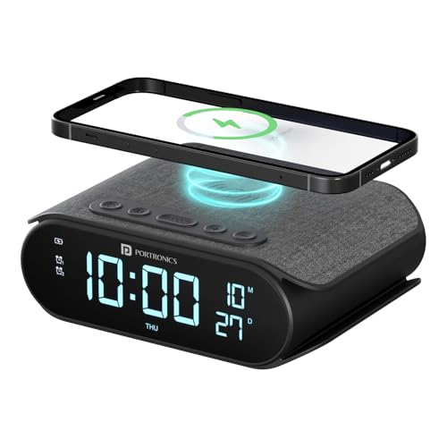 Portronics VoltClock 15W Wireless Charger for All Compatible Wireless Charging Smartphones, Digital Clock, 2 Alarm Setting with Snooze Button, Room Temperature Display,Wireless Fast Charging(Black) - Image 1