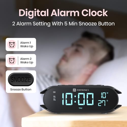 Portronics VoltClock 15W Wireless Charger for All Compatible Wireless Charging Smartphones, Digital Clock, 2 Alarm Setting with Snooze Button, Room Temperature Display,Wireless Fast Charging(Black) - Image 2