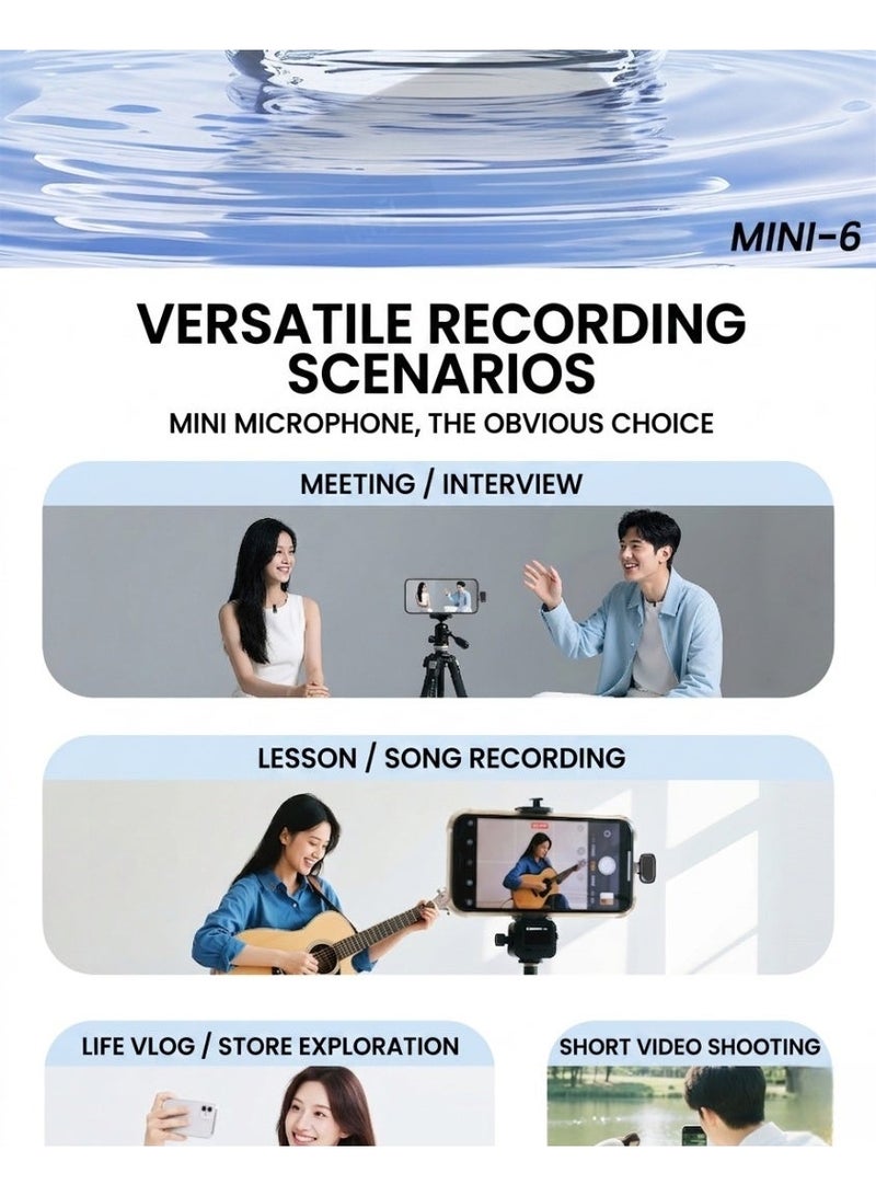Mini 6 Wireless Lavalier Microphone, ENC Noise Cancelling Mini Clip-on Mic with Charging Case, 100M Range Magnetic Wearable Mic for iPhone 15/Android/Type-C, Ideal for Vlogging, Live Streaming & Video Recording - Image 3