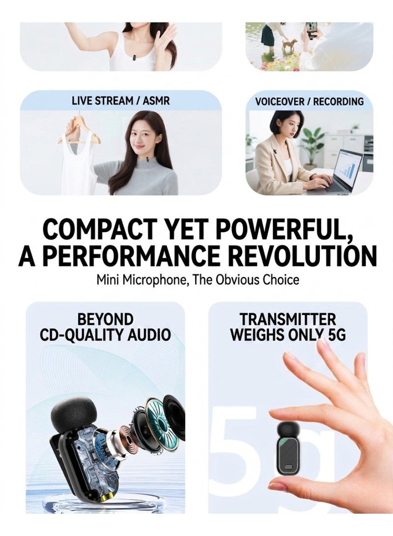 Mini 6 Wireless Lavalier Microphone, ENC Noise Cancelling Mini Clip-on Mic with Charging Case, 100M Range Magnetic Wearable Mic for iPhone 15/Android/Type-C, Ideal for Vlogging, Live Streaming & Video Recording - Image 4