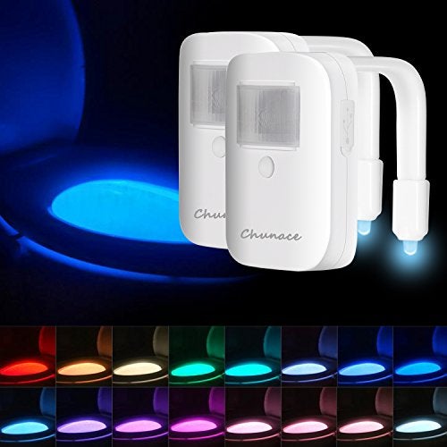 Chunace 2 Pack Rechargeable Toilet Night Light with Motion Activated Sensor, 16 Colors LED Nightlight Inside Bowl, Cool Stuff for Bathroom Accessories, Unique & Funny Gadgets for Men/Kids Birthday Gift 2025 - Image 1