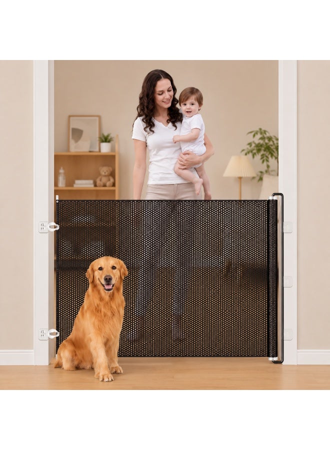 Retractable Baby Safety Gate, Mesh Dog Gate, No Drill Pet Safety Barrier, Expandable Indoor Stair Door Gate, Easy Install Child and Pet Gate for Doorways Hallways Stairs - Image 1