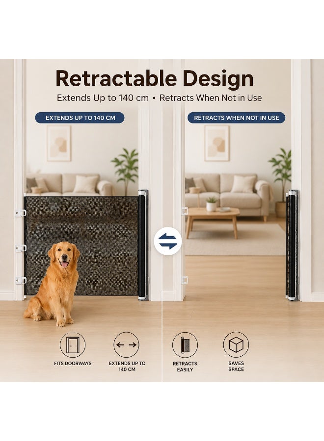 Retractable Baby Safety Gate, Mesh Dog Gate, No Drill Pet Safety Barrier, Expandable Indoor Stair Door Gate, Easy Install Child and Pet Gate for Doorways Hallways Stairs - Image 4