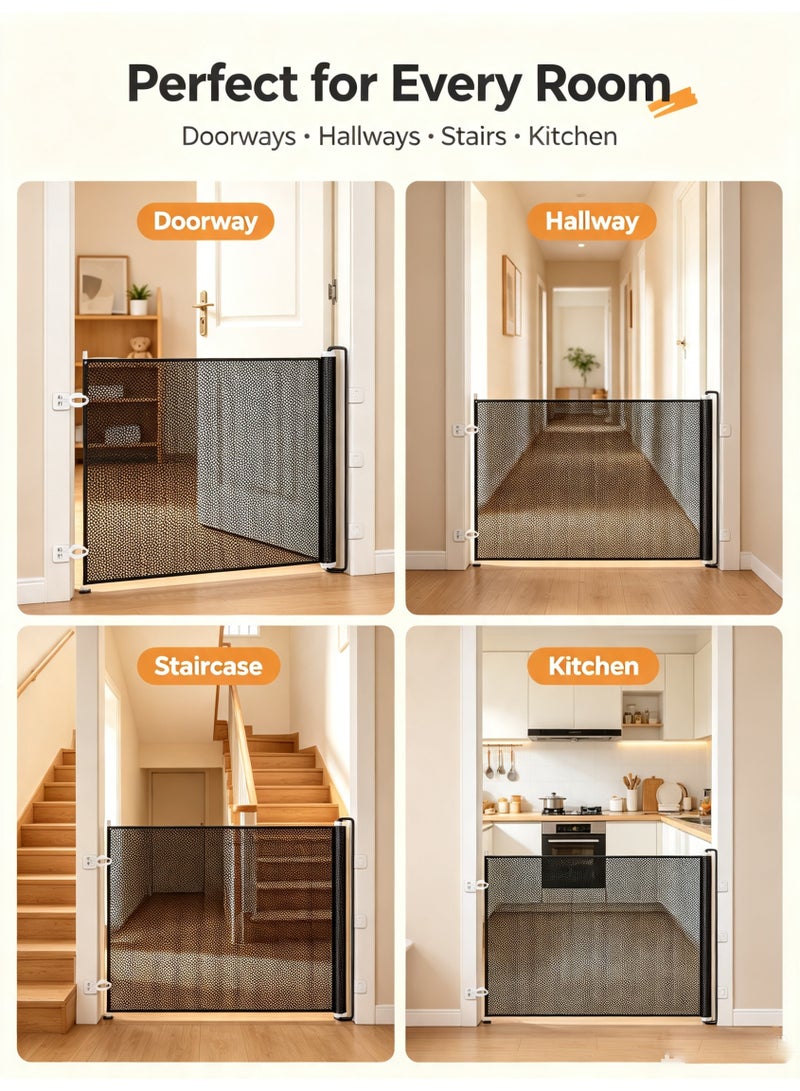 Retractable Baby Safety Gate, Mesh Dog Gate, No Drill Pet Safety Barrier, Expandable Indoor Stair Door Gate, Easy Install Child and Pet Gate for Doorways Hallways Stairs - Image 5