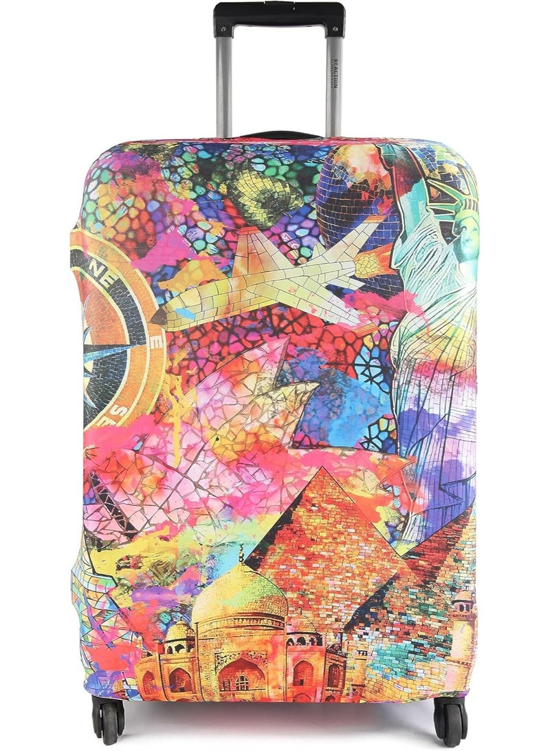natOnat Travel Luggage Cover Protector - Suitcase Cover with Coloured Pattern- Stretchy, Washable Spandex & Polyester - Protects Against Dirt & Scratches - Travel Mosaic Design - Fits 65-70 CM Height ( Large ) - Image 1