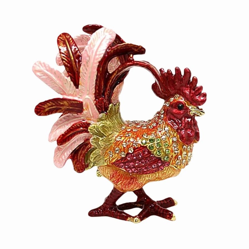 Mini Enamel Rooster Hinged Trinket Box Small Bling Treasure Box- Multi-Color