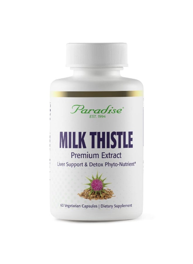 Paradise Herbs Milk Thistle, Active Whole Spectrum Extract, Vegan, Non GMO, Gluten Free, 60 Vegetarian Capsules - Image 1