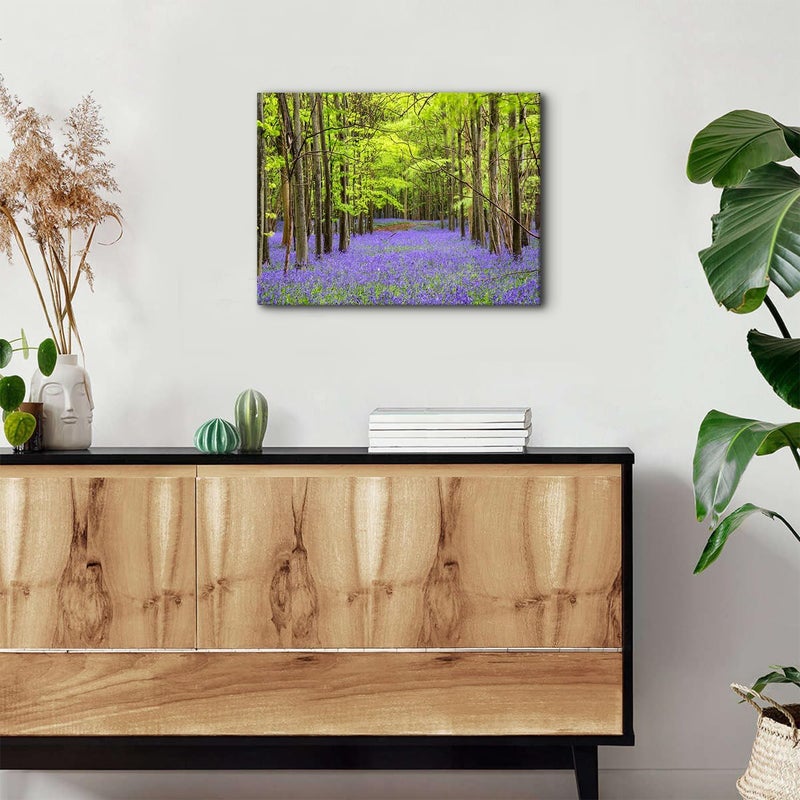 YOOOAHU Green Forest Wall Art with Purple Flowers - Image 4