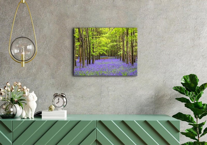YOOOAHU Green Forest Wall Art with Purple Flowers - Image 3