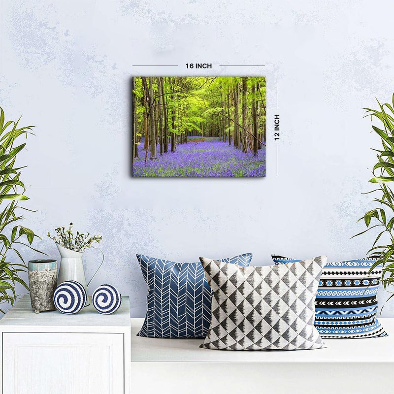 YOOOAHU Green Forest Wall Art with Purple Flowers - Image 2