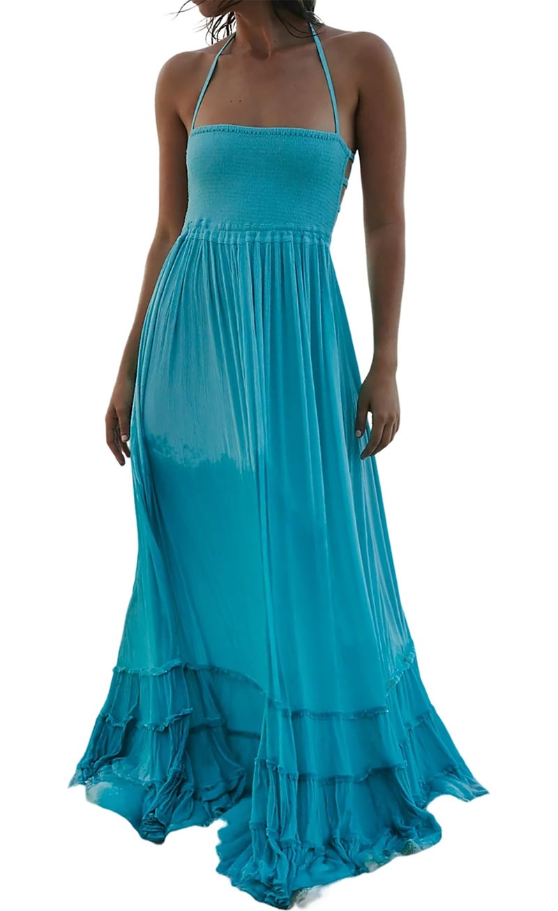 R.Vivimos Womens Summer Boho Sexy Backless Long Dresses (Medium, AquaBlue) - Image 1