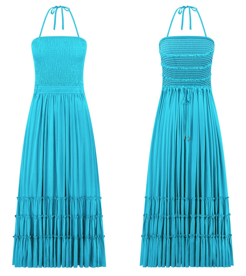 R.Vivimos Womens Summer Boho Sexy Backless Long Dresses (Medium, AquaBlue) - Image 5