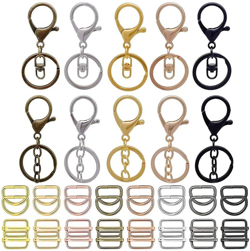 DIY Crafts DIY DIYC-13105 Crafts Larger Lobster Clasps with Keychain Rings + Tail Chains or Swivel Clasps 2 Type Mix, Metal Key Clip for Bags Wallet Travel Accesory (25 Sets, Chrome Silver)  - Image 1