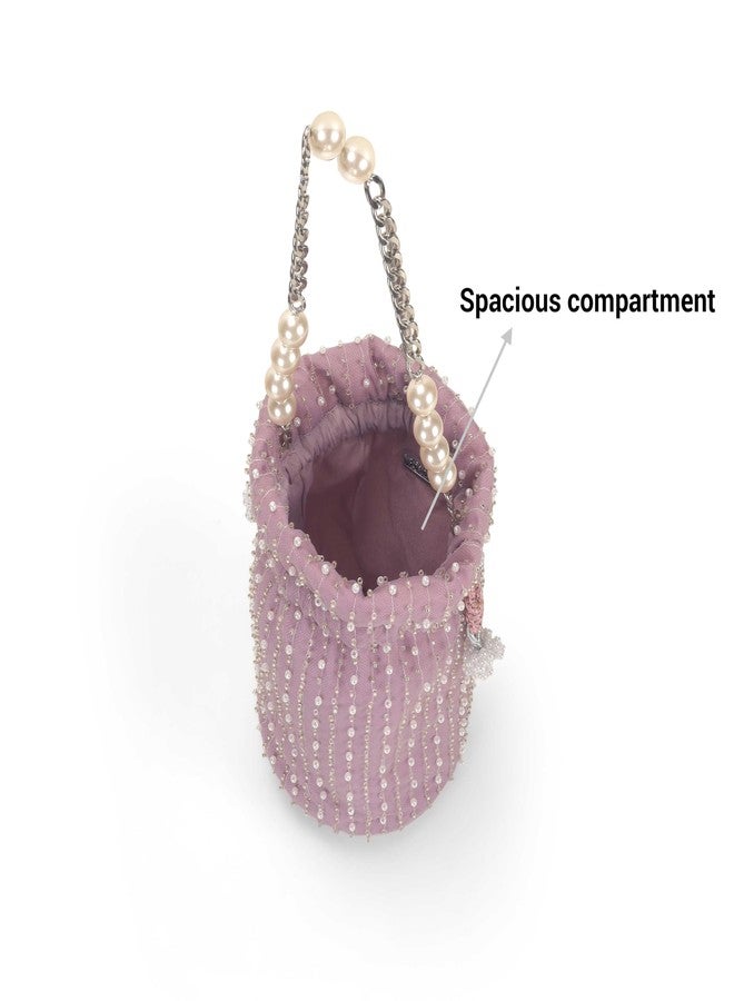 Mochi Women Purple EthnicWedding Fabric Soft Body No Closure closure Embellished Clutch Bags (38-205) - Image 5