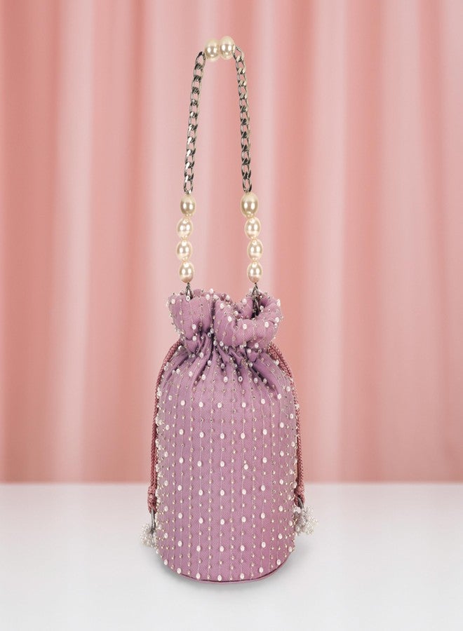 Mochi Women Purple EthnicWedding Fabric Soft Body No Closure closure Embellished Clutch Bags (38-205) - Image 2