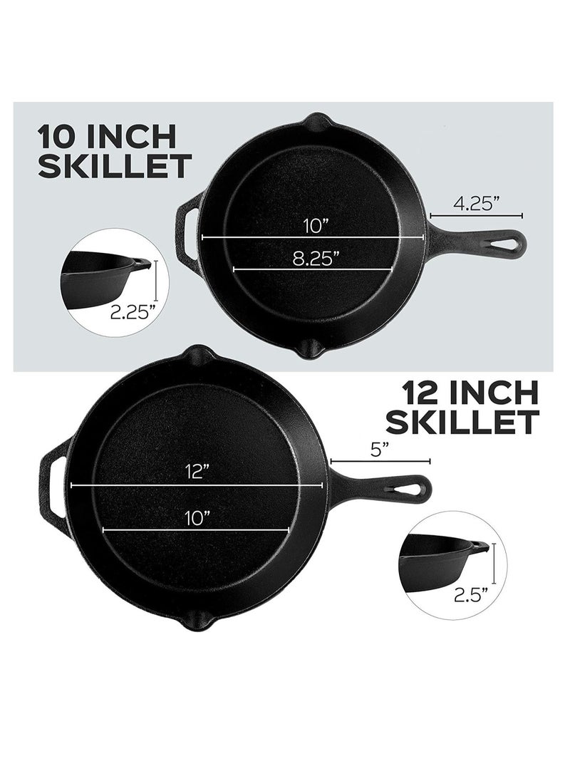 2pcs Cast Iron Frying Pans Set. Pre-Seasoned Skillet/Frying Pan Black, 10” & 12 Inch Round Cast Iron Frying Pans - Safe Grill Cookware for indoor & Outdoor Use - pzsku/Z33E3E954CDE4D01AEBADZ/45/_/1721881428/732d12f0-8145-4f13-b3f0-1f05f2fd8cd6