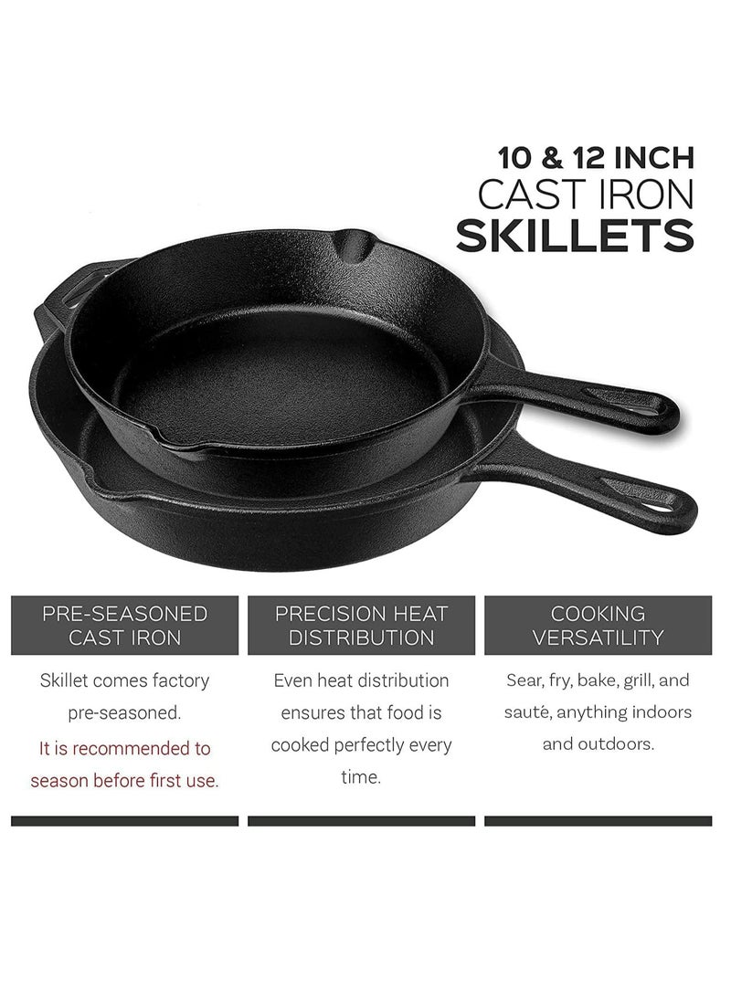 2pcs Cast Iron Frying Pans Set. Pre-Seasoned Skillet/Frying Pan Black, 10” & 12 Inch Round Cast Iron Frying Pans - Safe Grill Cookware for indoor & Outdoor Use - pzsku/Z33E3E954CDE4D01AEBADZ/45/_/1721881436/41608845-984b-4b52-bde4-0cf9ae4b3395