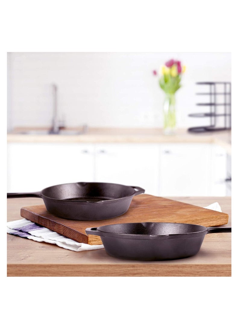Premify 2pcs Cast Iron Frying Pans Set. Pre-Seasoned Skillet/Frying Pan Black, 10” & 12 Inch Round Cast Iron Frying Pans - Safe Grill Cookware for indoor & Outdoor Use  - Image 4