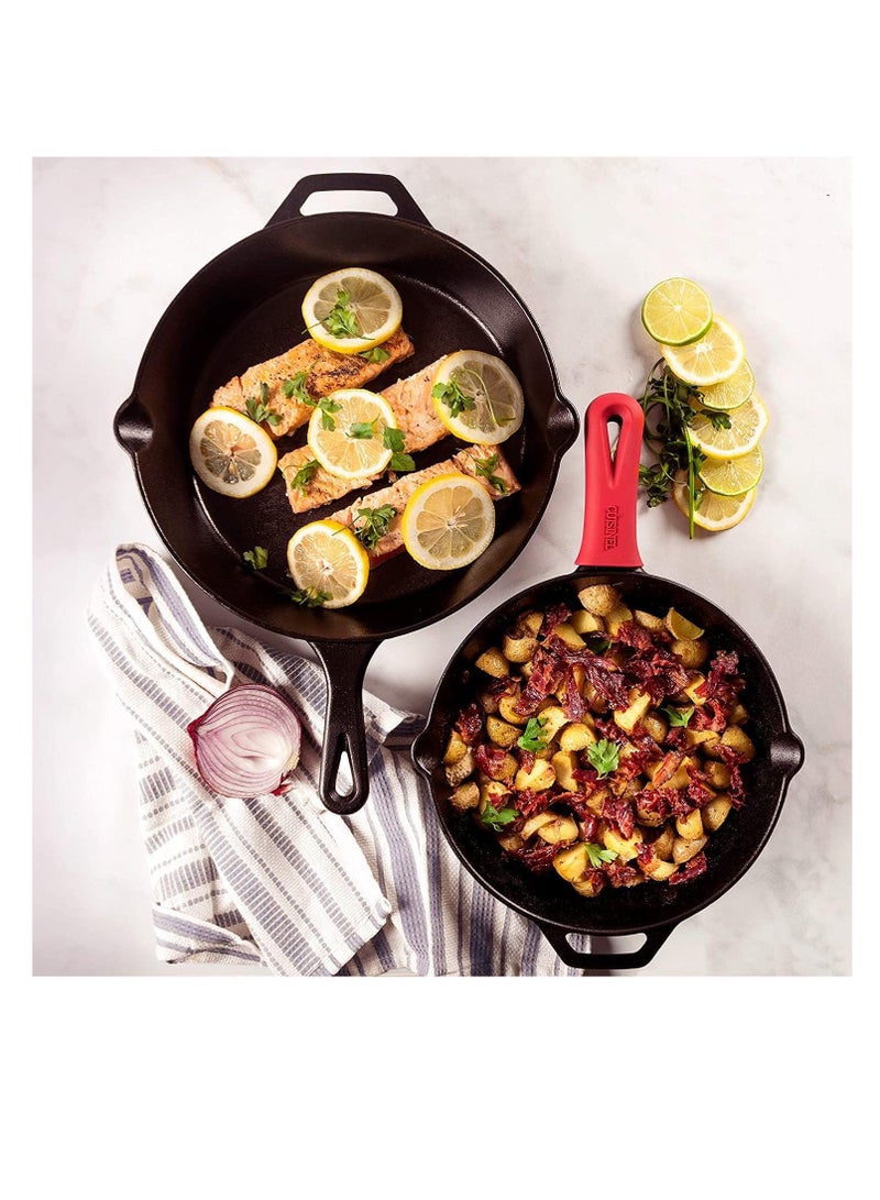 Premify 2pcs Cast Iron Frying Pans Set. Pre-Seasoned Skillet/Frying Pan Black, 10” & 12 Inch Round Cast Iron Frying Pans - Safe Grill Cookware for indoor & Outdoor Use  - Image 5