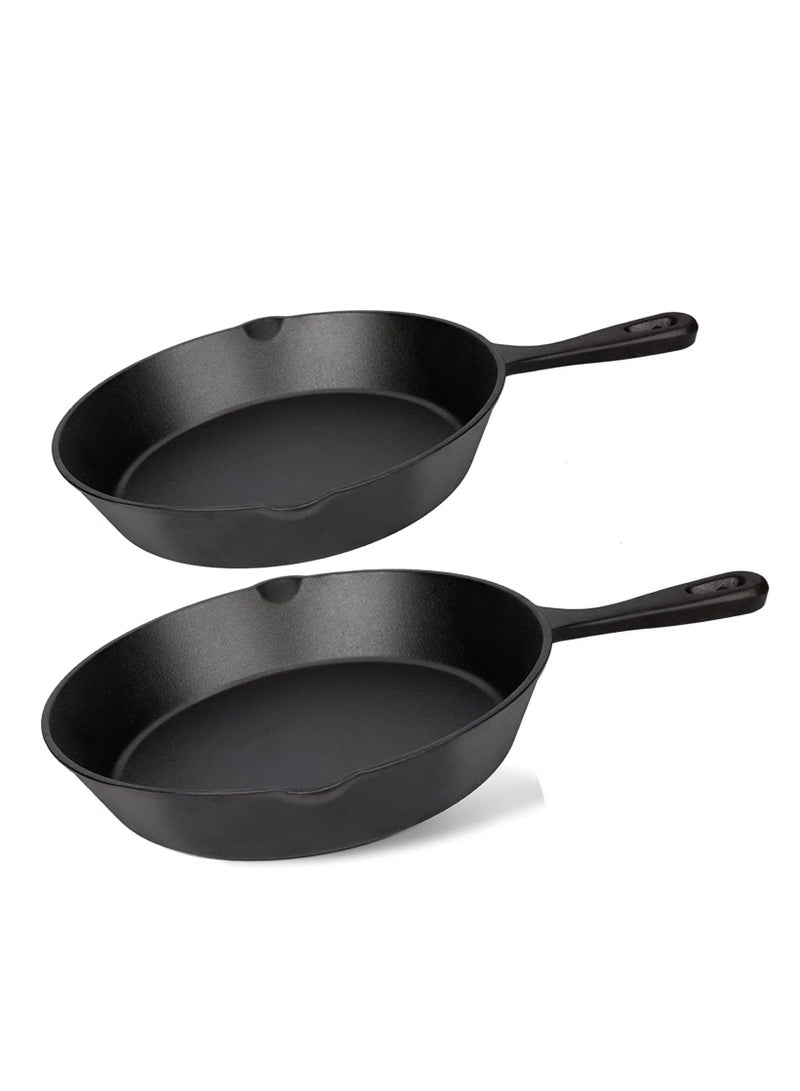 Premify 2pcs Cast Iron Frying Pans Set. Pre-Seasoned Skillet/Frying Pan Black, 10” & 12 Inch Round Cast Iron Frying Pans - Safe Grill Cookware for indoor & Outdoor Use  - Image 1