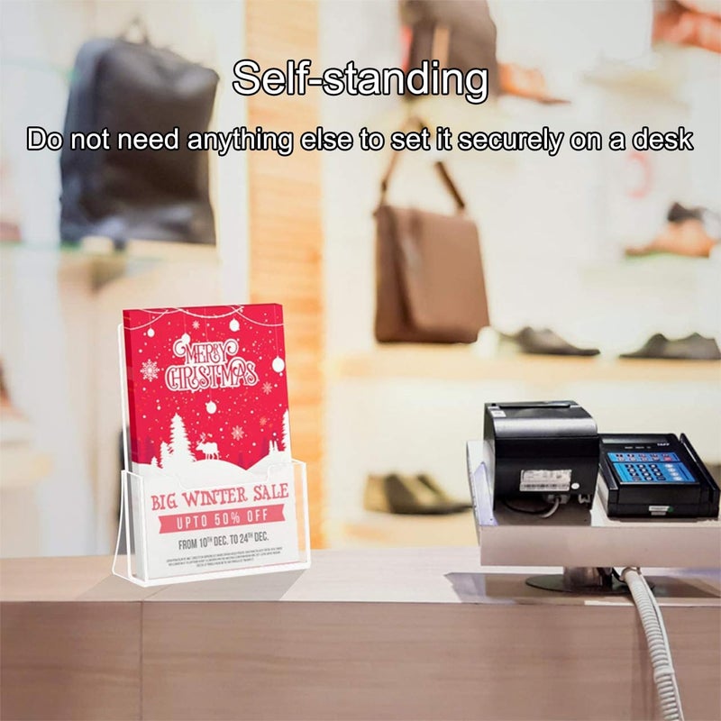 Rarapop A4 Acrylic Brochure Holder Freestanding Leaflet Holder Clear Countertop Acrylic Literature Holder Plastic Flyer Display Stand for Magazine, Pamphlet, Booklets, Menu, Journals, 2 Pack(A4) - Image 5