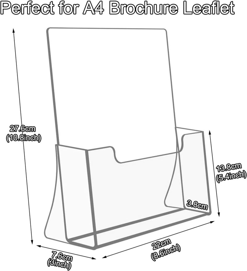 Rarapop A4 Acrylic Brochure Holder Freestanding Leaflet Holder Clear Countertop Acrylic Literature Holder Plastic Flyer Display Stand for Magazine, Pamphlet, Booklets, Menu, Journals, 2 Pack(A4) - Image 2