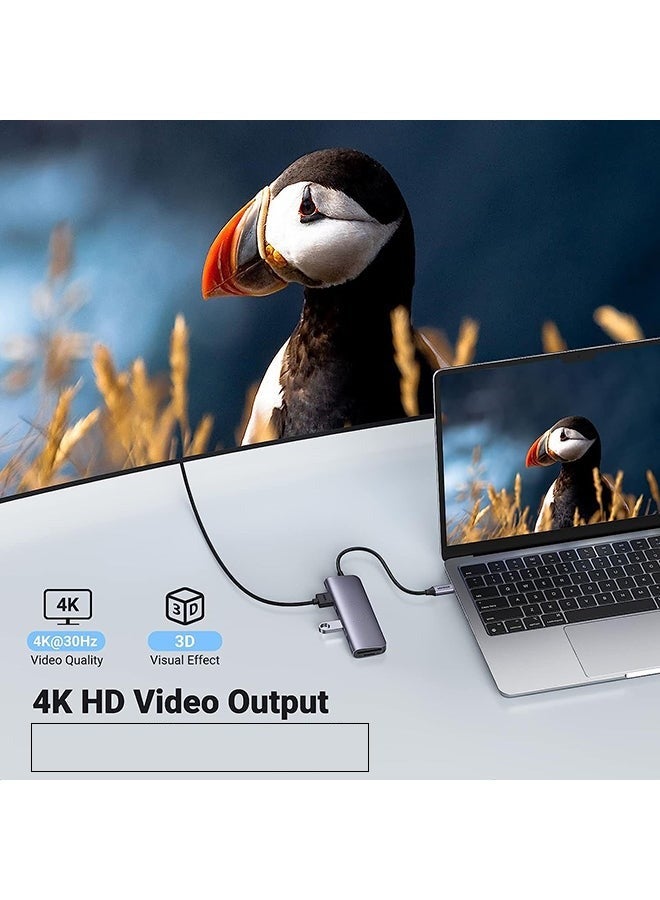 LCYLJGY 6 In 1 USB C Hub Multiports Type C Dock to HDMI Adapter With 4K HDMI SD TF Card Reader Slots 3 USB 3.0 Ports For MacBook Pro Air M3 M2 M1 iPad Pro M4 iPhone 16 15 Pro Max Galaxy S24 S23 Ultra Silver  - Image 2