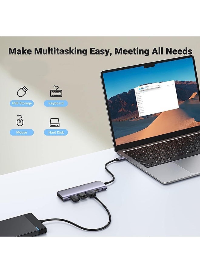 LCYLJGY 6 In 1 USB C Hub Multiports Type C Dock to HDMI Adapter With 4K HDMI SD TF Card Reader Slots 3 USB 3.0 Ports For MacBook Pro Air M3 M2 M1 iPad Pro M4 iPhone 16 15 Pro Max Galaxy S24 S23 Ultra Silver  - Image 5