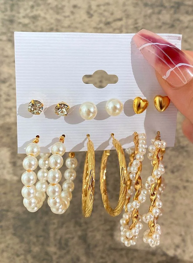 Styli Set of 6 - Pearl Stud and Hoop Earrings