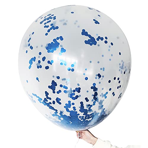 GXONE 36 Inch Jumbo Blue Confetti Balloons Round Latex BalloonsGiant Confetti Balloons for Birthday Wedding Baby Shower Party Decor 6pcs - Image 1