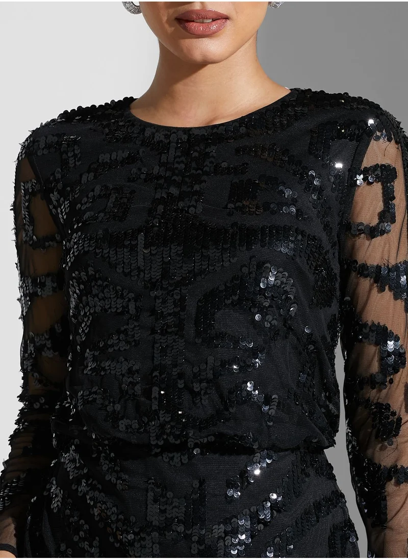Frock and Frill Sequin Detail Bodycon Dress