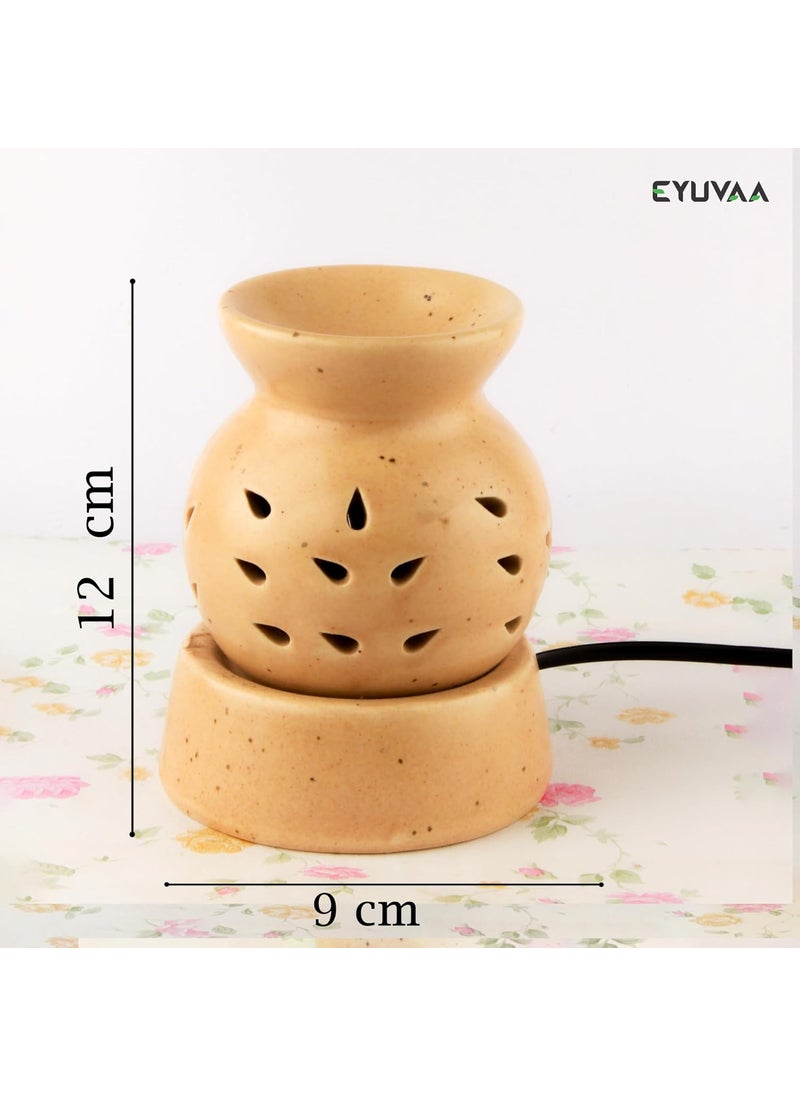 DECOVAA DECOVAA Kharbuja Matki Shape Electric Aromatherapy Diffuser Aroma Oil Diffuser Wax Burner Diffuser Set Aroma Oil Diffuser for Home Fragrance with 10 ml Essential Oil Ocean Fragrance Brown  - Image 3