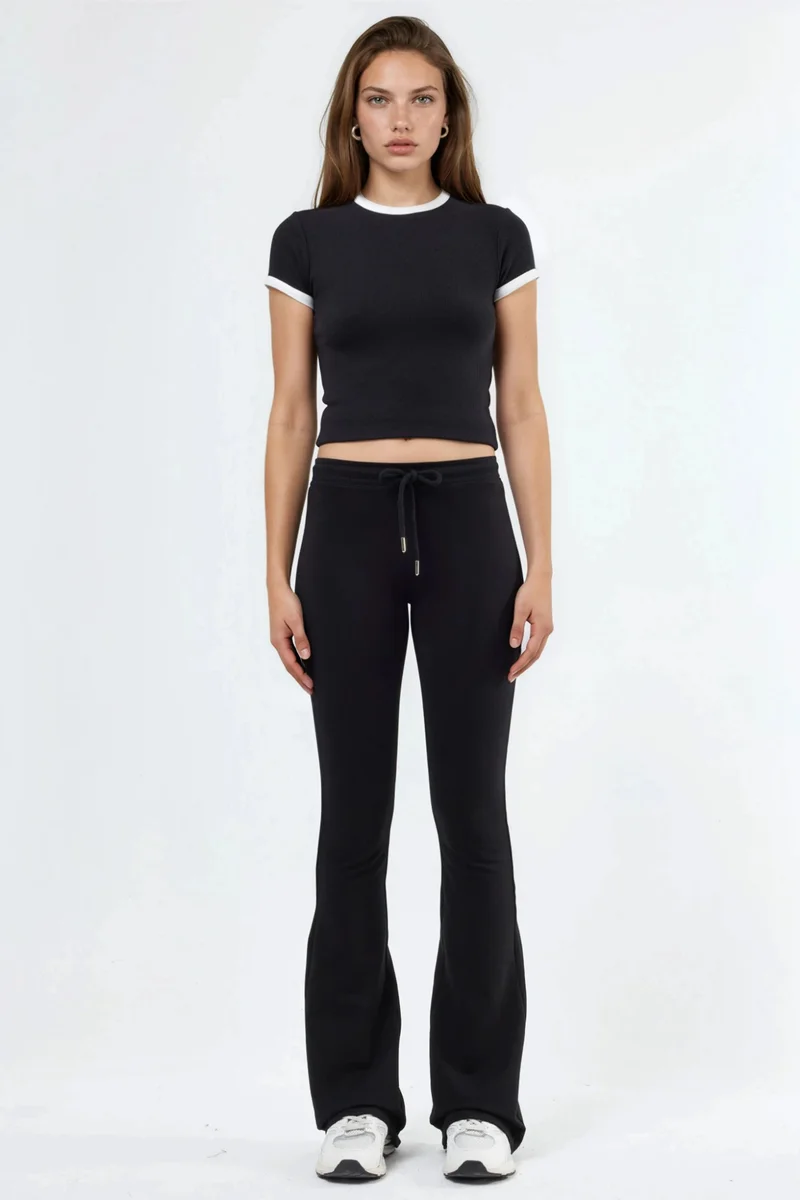 Busem BUSEM Mid Waist Flare Leg Sweatpants with Drawstring