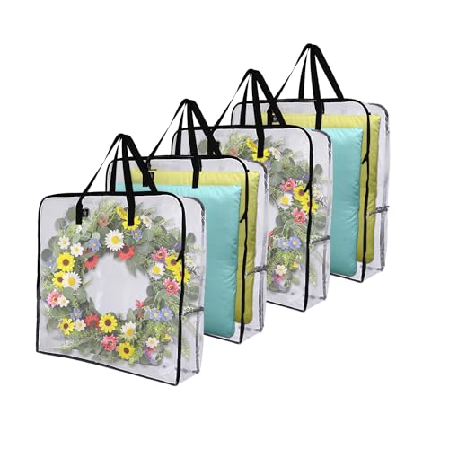 VENO 4 Pack Wreath Storage Bag, Summer, Christmas Decoration Garland Container, 30 Inch Clear Door Wreath Organizers, Moving Boxes, Packing Supplies for College (Square - 4 Pack) - Image 1